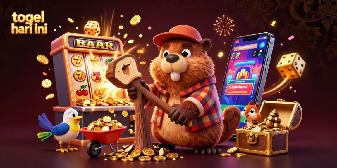 Engage with togel hari ini through a vibrant scene of cartoon characters celebrating wins in a casino.
