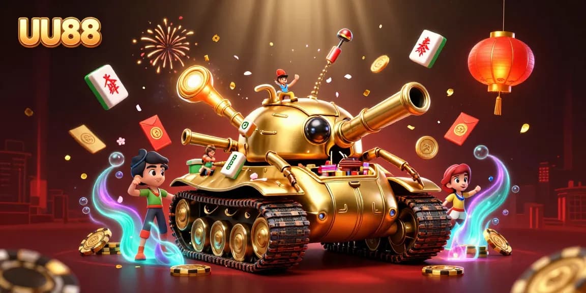 Experience thrilling gaming action with UU88 in an intricate casino scene featuring a unique beetle tank.