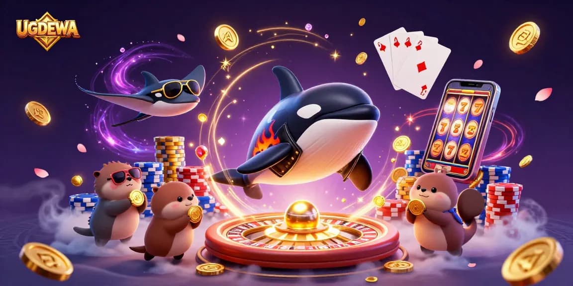 Engage with UGDEWA's vibrant casino experience featuring animated characters and exciting gaming elements.