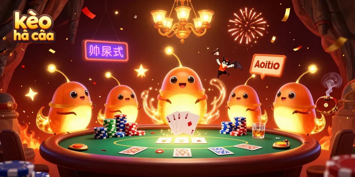 Join the fun at kèo nhà cái with a vibrant glowworm casino scene, featuring poker action and celebration.