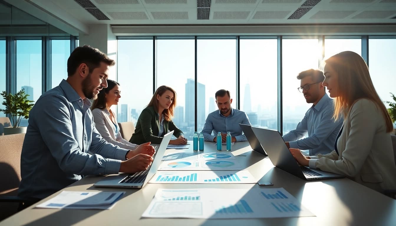 Analyze charts featuring big 6 energy suppliers in a dynamic office setting.