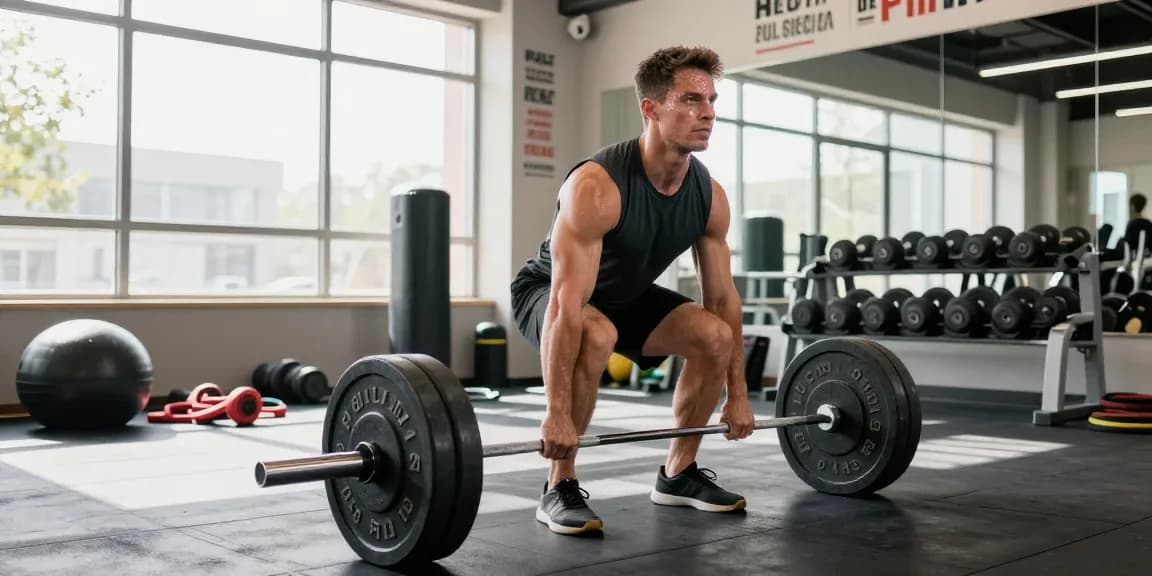 Medi Pharma Steroids user weightlifting in a modern gym, showcasing determination and strength.