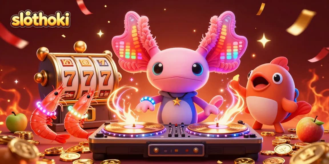Menangkan jackpot di slothoki dengan DJ axolotl neon dan suasana kasino yang meriah.