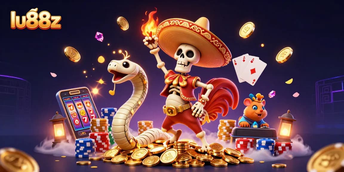 Experience exciting gambling action with lu88z, featuring animated casino characters celebrating big wins.