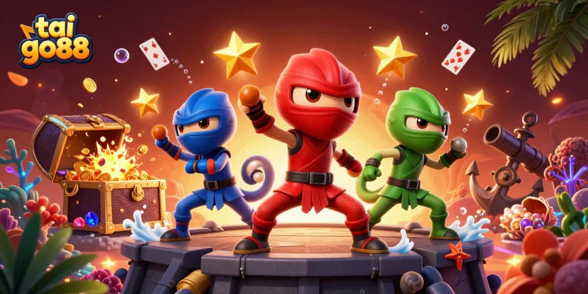 Engage with tai go88's exhilarating atmosphere featuring a vibrant 3D ninja chameleon team in action.