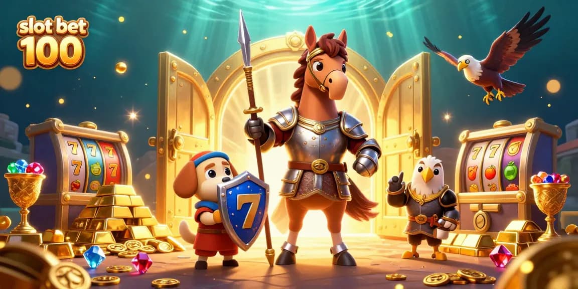 Spin the reels with slot bet 100, as medieval heroes discover treasures in this vibrant casino scene.