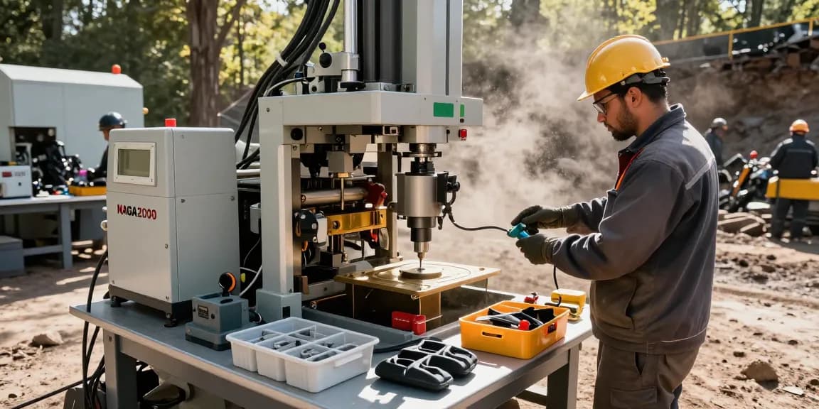 NAGA2000 technician operating advanced gold extraction equipment in a mining site.