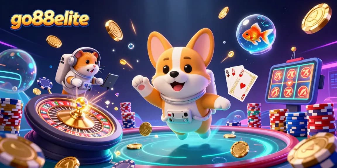 Experience thrilling gaming action at go88elite with a vibrant 3D casino scene featuring unique characters.