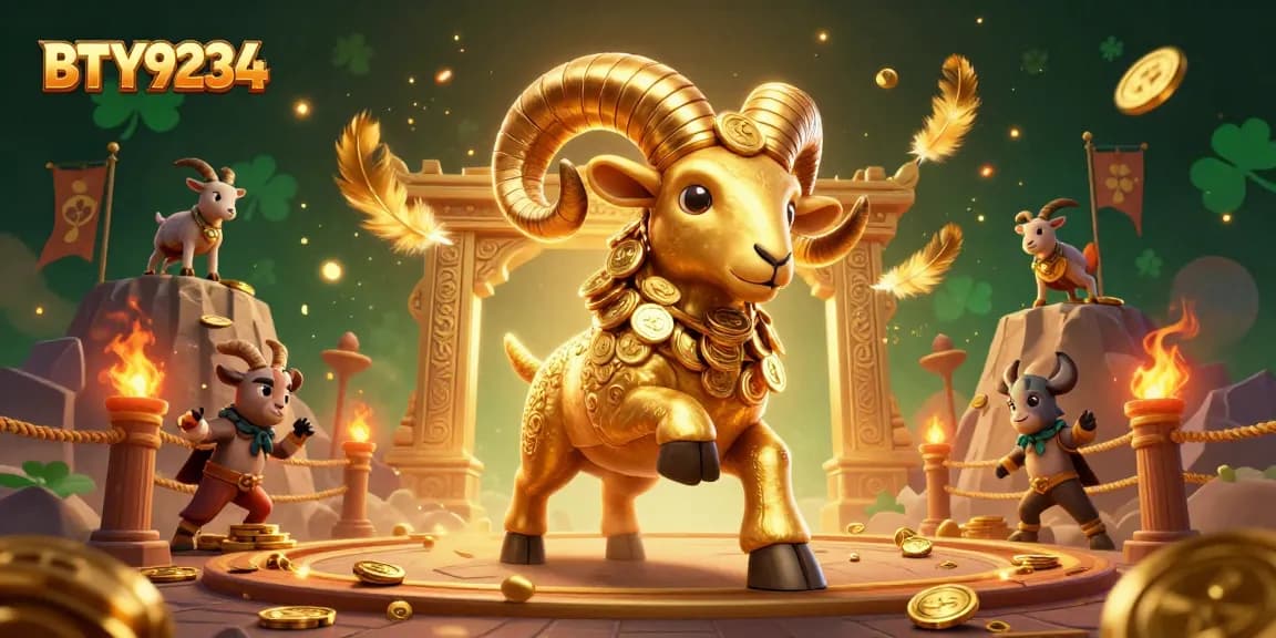 Engage with BTY9234 as a golden ram charges through a vibrant 3D casino battlefield