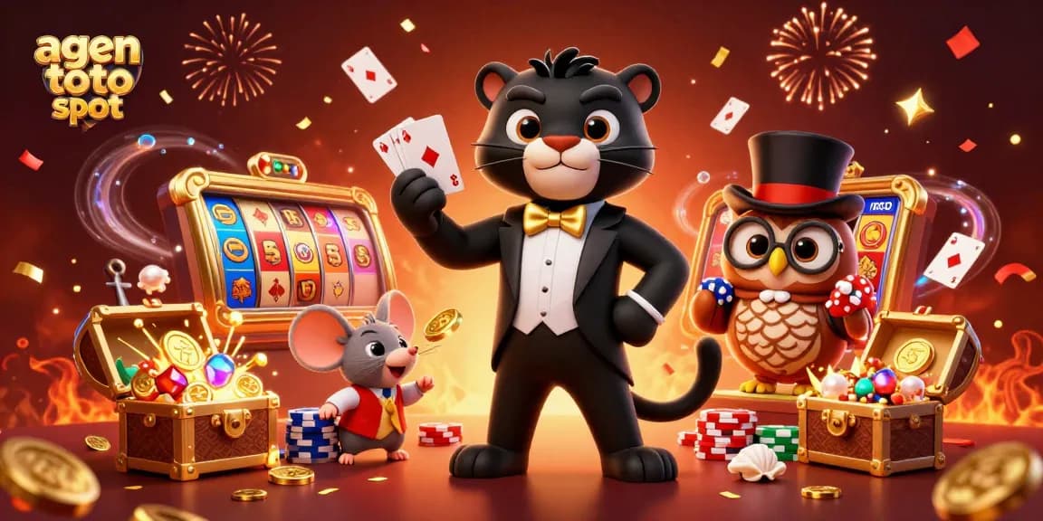 Engage with agen toto slot in a vibrant casino scene featuring dynamic characters and colorful gaming elements