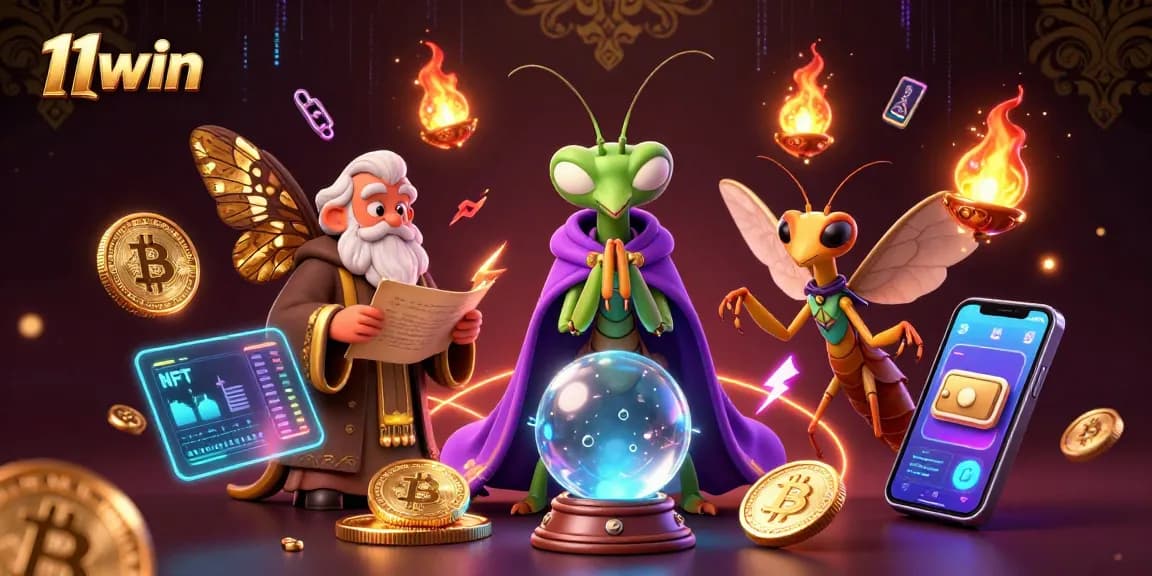 Engage in thrilling gaming at 11win, with a mystical fortune teller and crypto elements.