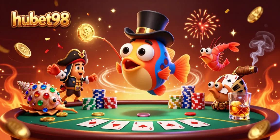Experience thrilling gameplay with hubet98's vibrant casino scene, featuring an anglerfish and pirate shrimp.