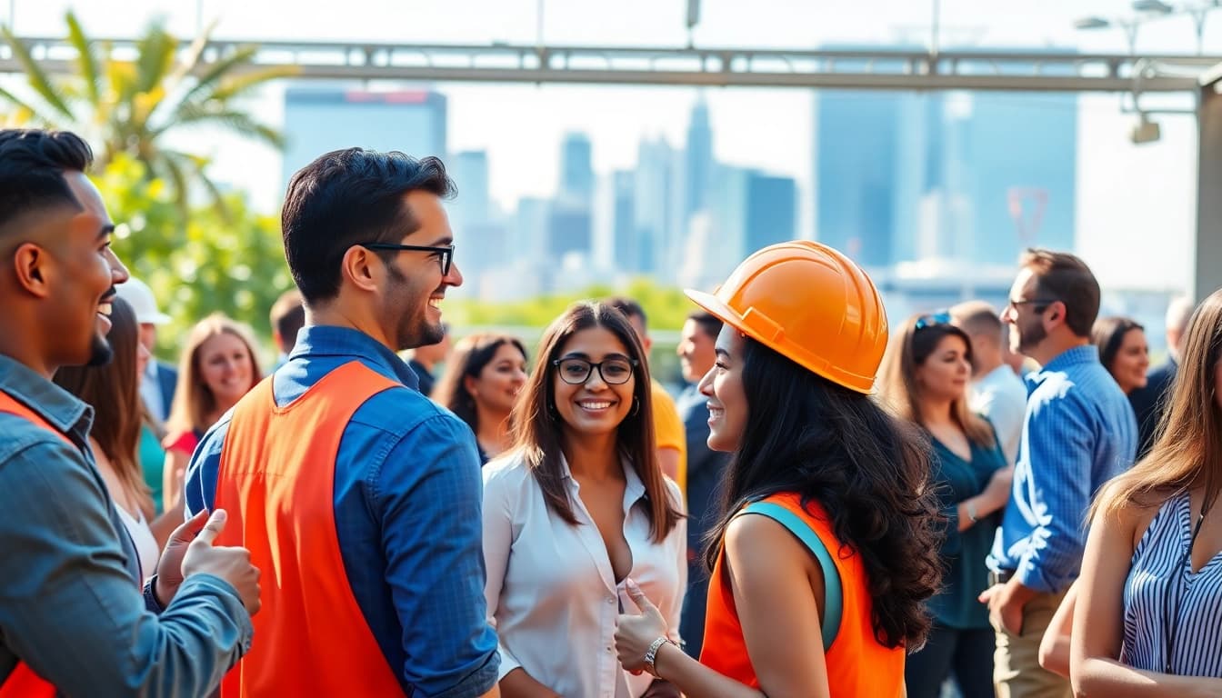 Engaging scene at a construction trade association los angeles networking event featuring diverse professionals.