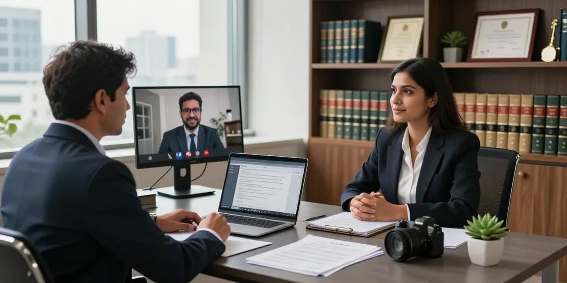 Check legal services consultation with lawyer in modern office setting.