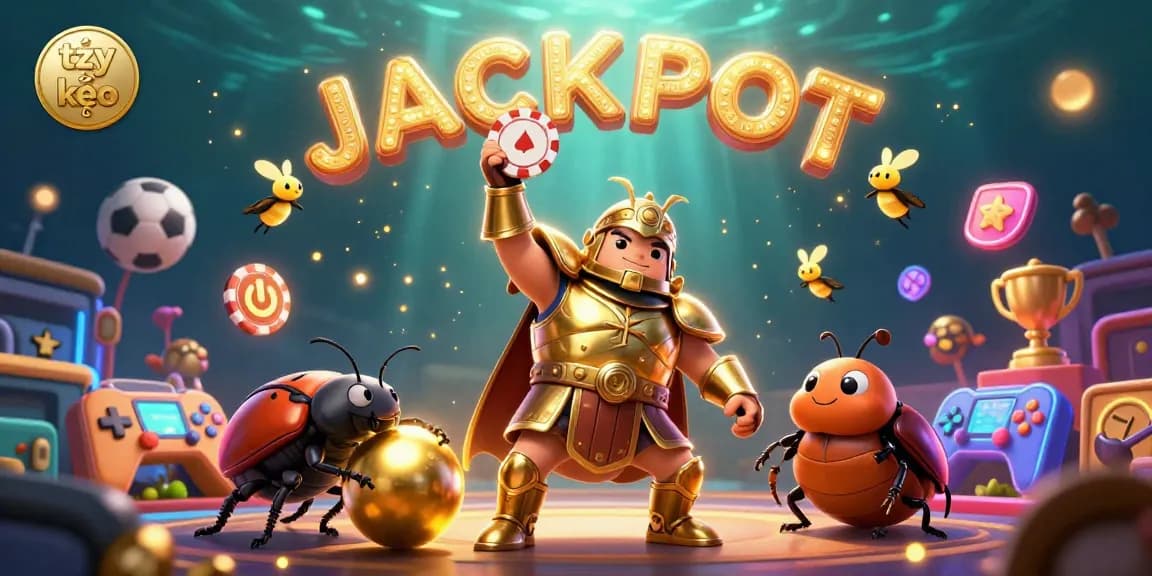 Engage in tỷ lệ kèo sports betting with a 3D hercules beetle champion and vibrant betting elements.