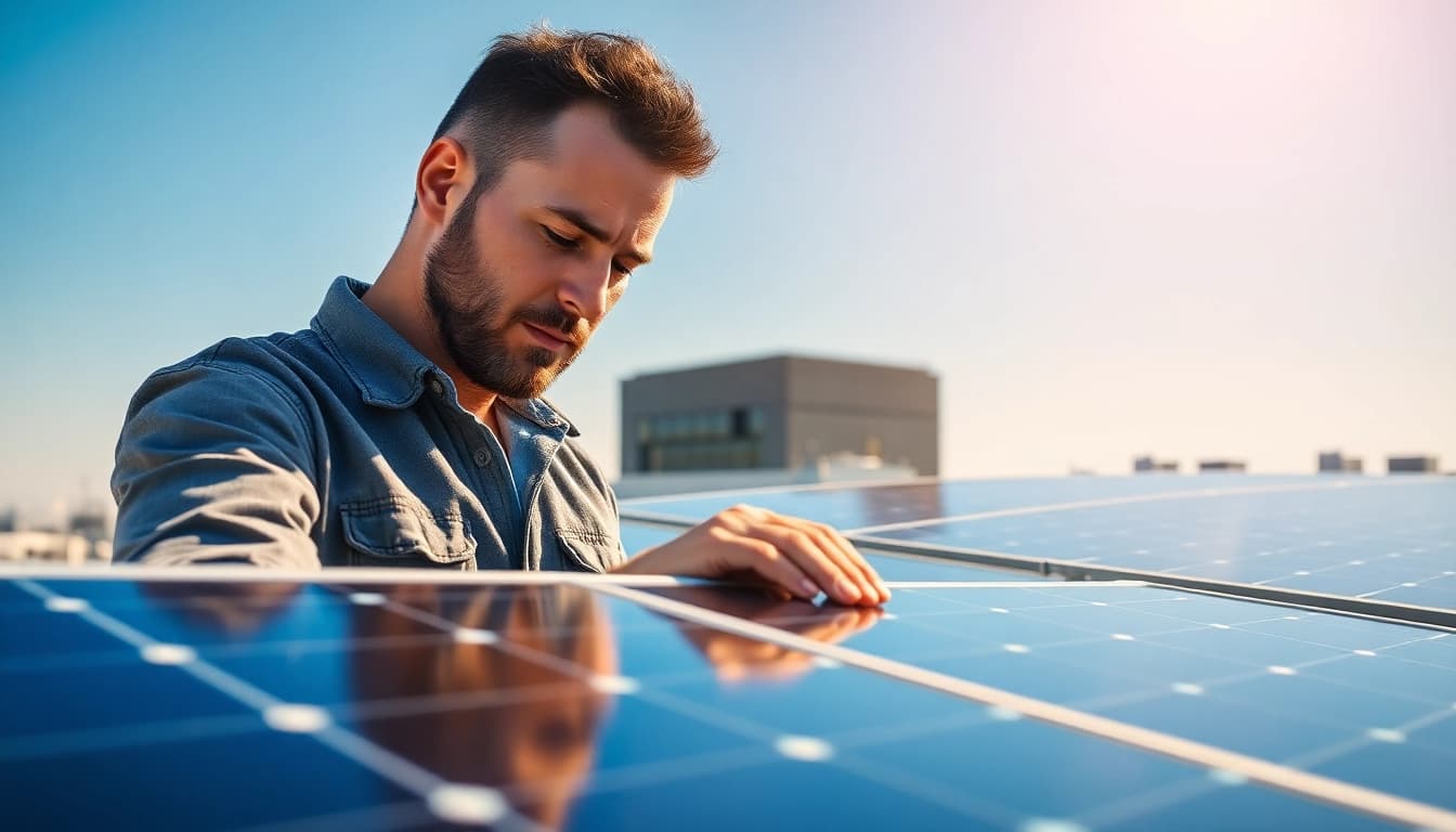Expert technician performing solar maintenance New Jersey, ensuring optimal performance of solar panels.