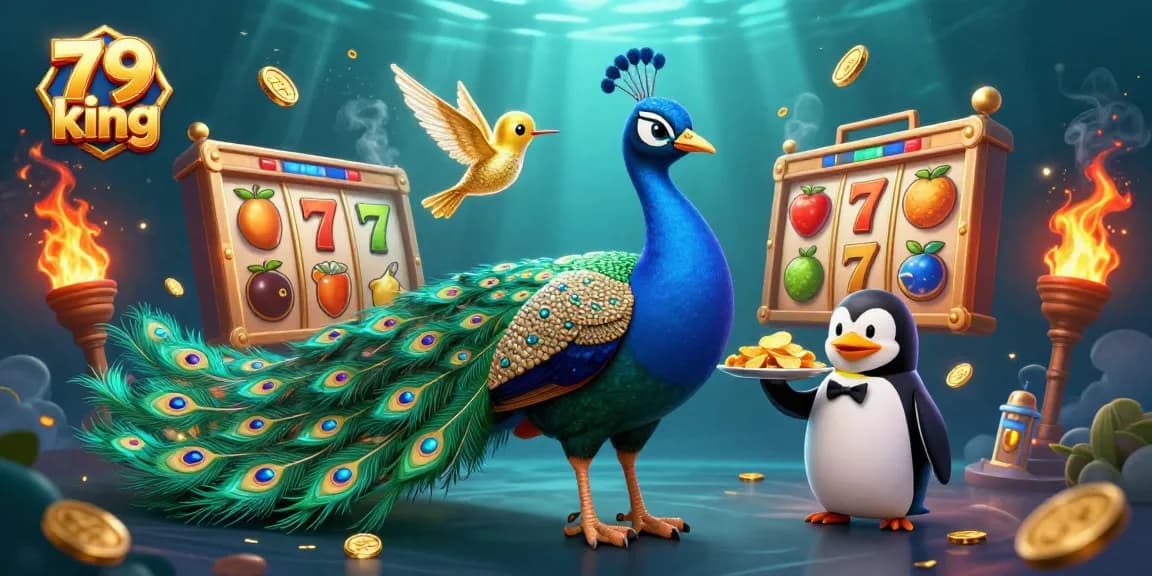 Experience the thrill of 79 king with a vibrant 3D illustration of casino elements and characters.
