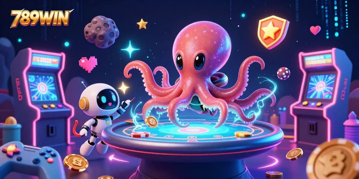 Engage with the thrilling casino adventures at 789WIN with an alien octopus hosting a captivating poker table.