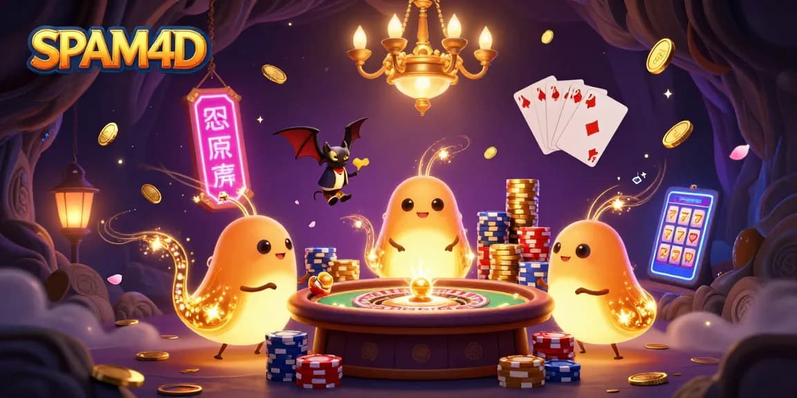 SPAM4D memimpin permainan slot dengan cahaya gemerlap dari karakter kartun di kasino.