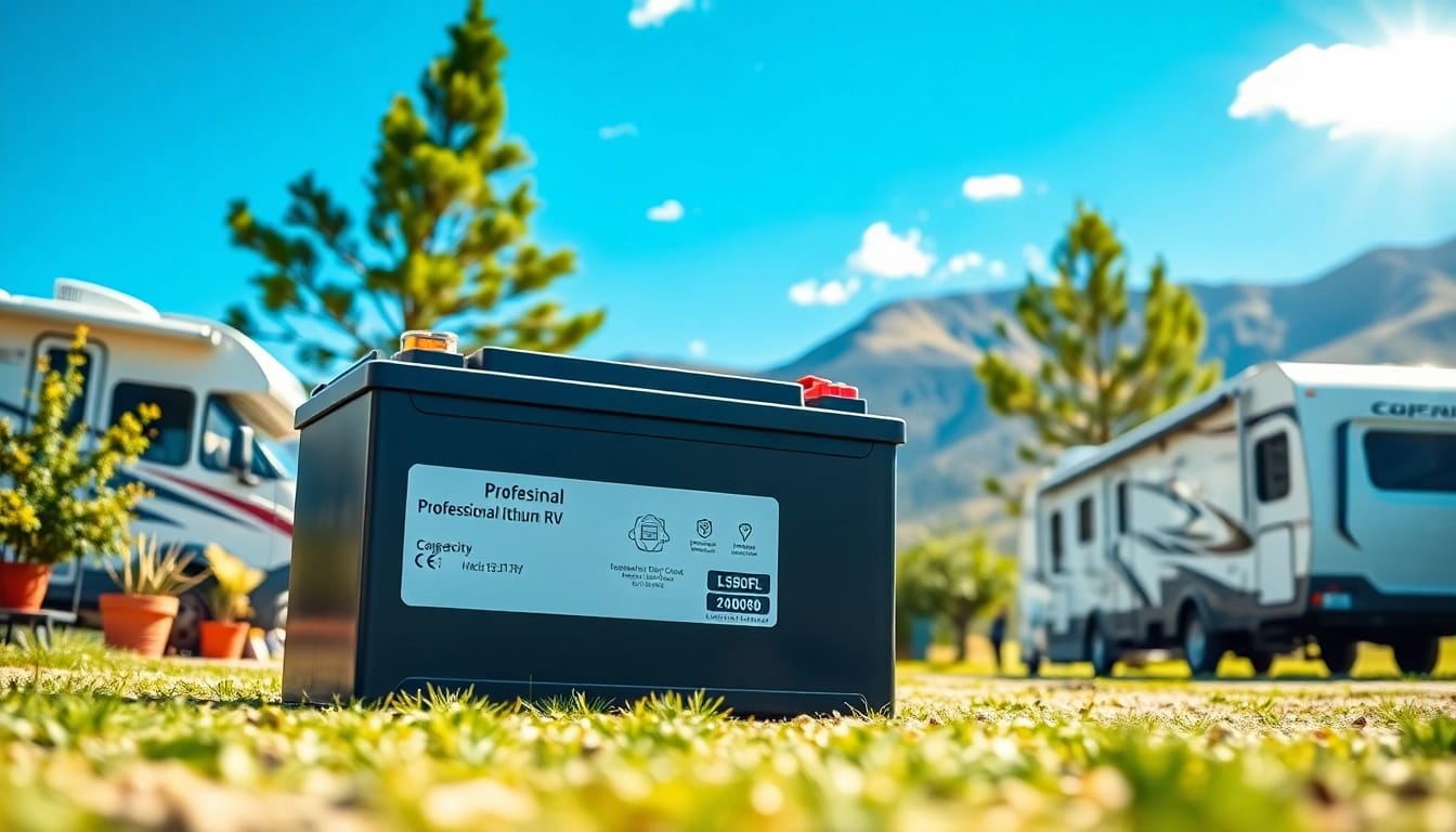 Showcasing lithium RV batteries in an outdoor campsite setting, highlighting versatility and energy.