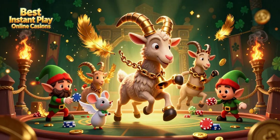 Experience the thrilling action at the Best Instant Play Online Casinos with this festive 3D illustration.