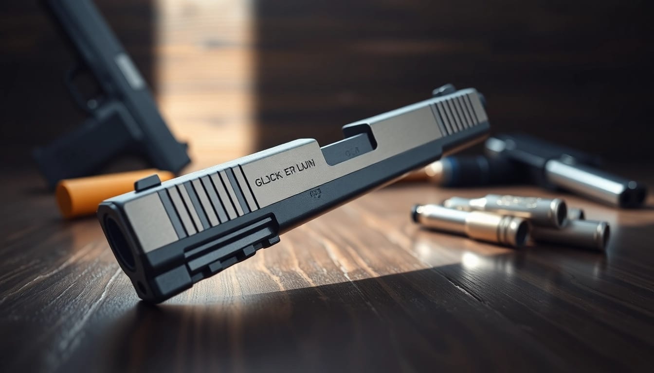 Browse glock 17 slide for sale, showcasing a polished, high-quality firearm slide design.
