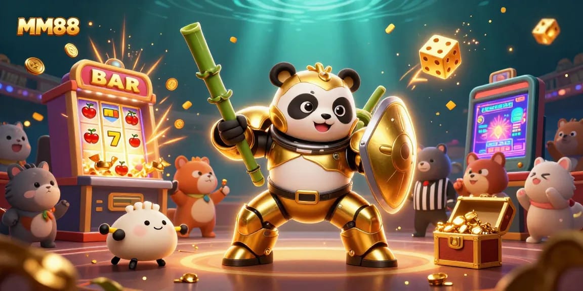 Experience thrilling gameplay at MM88 with a hyper-detailed casino scene featuring exciting slot machines.