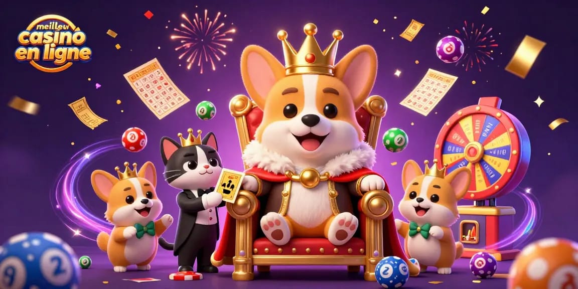 Rejoignez le meilleur casino en ligne pour un règne royal avec un corgi couronné entouré de jeux