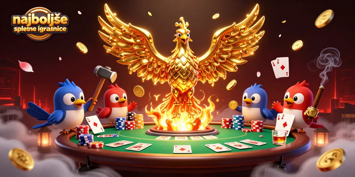 Najboljše spletne igralnice prikazujejo kraljeve poker kombinacije in čudovit zlat feniks.