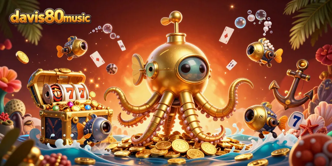 Experience the thrill of davis80smusic casino games, featuring an underwater treasure scene with a gold kraken submarine.