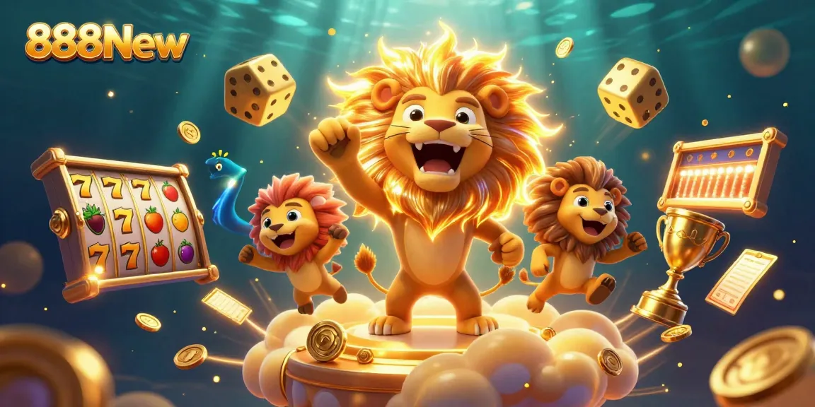 Experience thrilling gaming action with 888New's vibrant and dynamic casino illustration featuring slot elements.