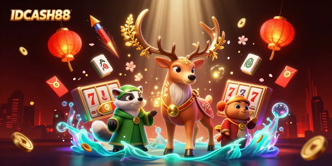 Engage in the thrilling world of IDCASH88 with this vibrant casino-themed illustration featuring dynamic elements.