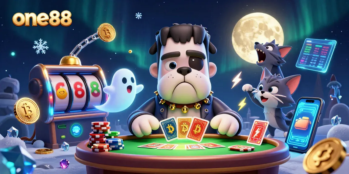 Experience the dynamic thrill of one88 with a lively 3D casino scene featuring playful characters.