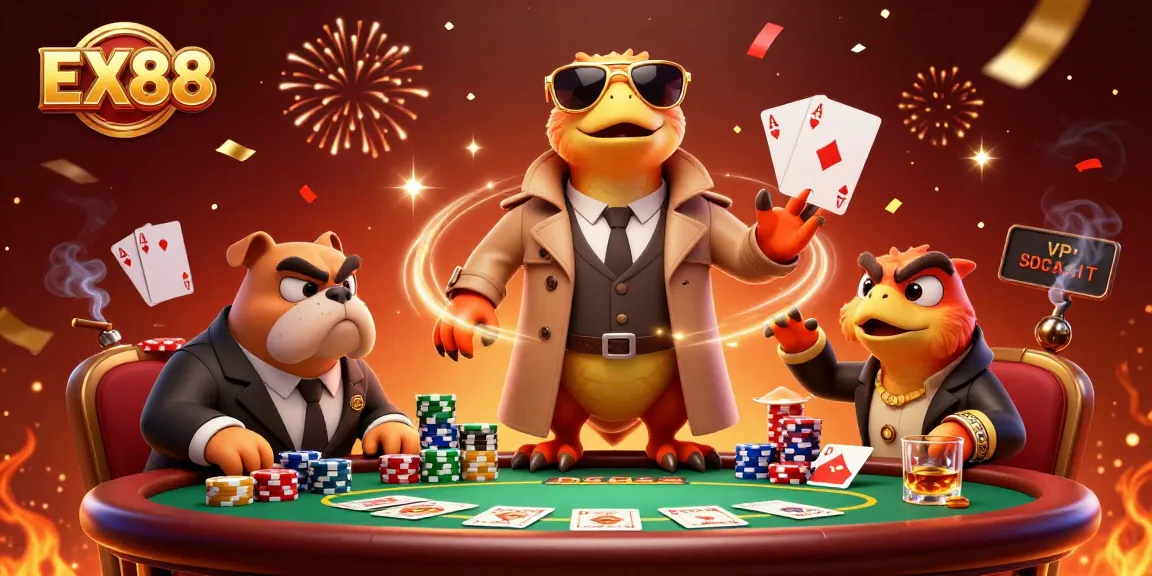 Join the excitement at EX88 as the playful raptors attempt to sneak into a VIP casino lounge.