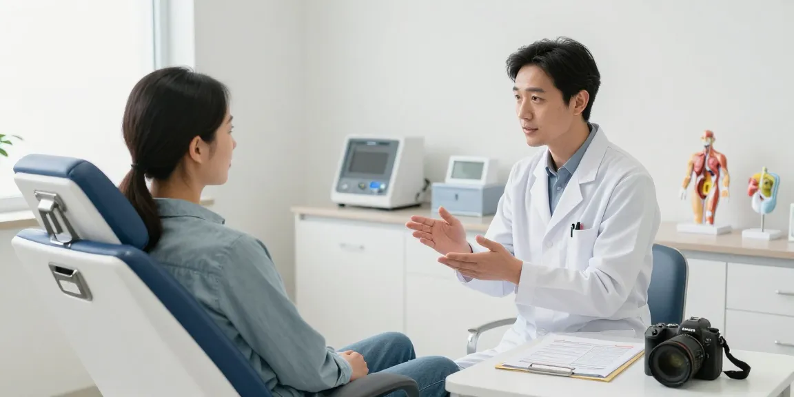 おすすめの安い包茎手術クリニックの診察室で、医療プロが患者に手術オプションを説明している様子