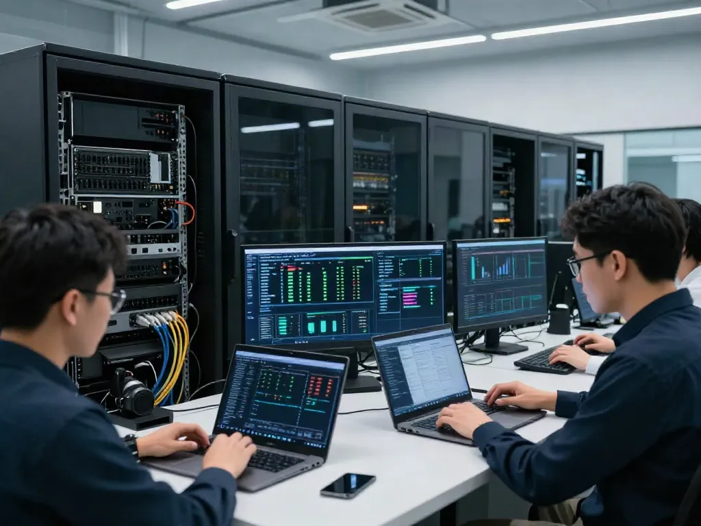 Professionals collaborating in a high-tech data center, illustrating the AI Token Economy.