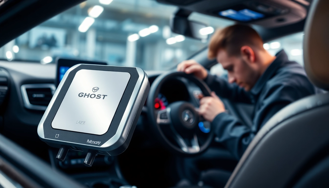 Showcasing the Ghost 2 immobiliser during professional installation, emphasizing its sleek design and advanced technology.