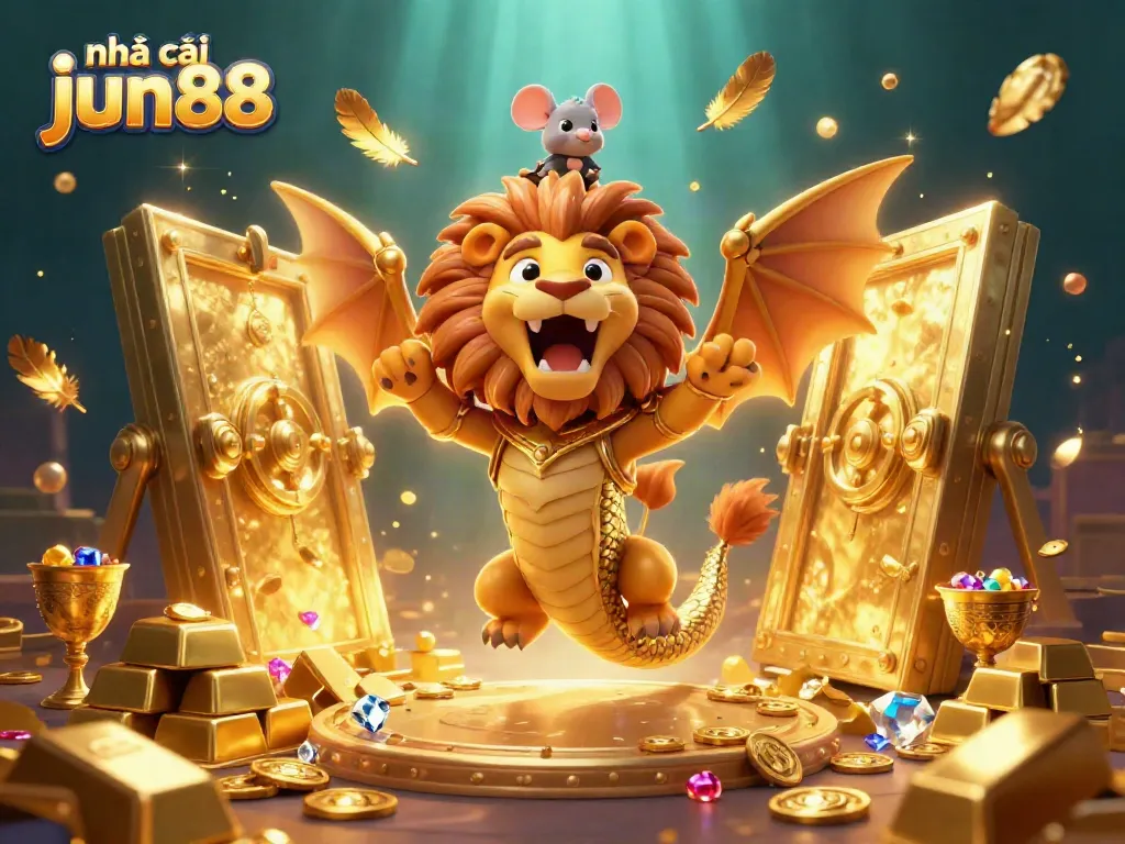 Experience the thrill of nhà cái jun88 with a triumphant golden chimera and treasure galore!