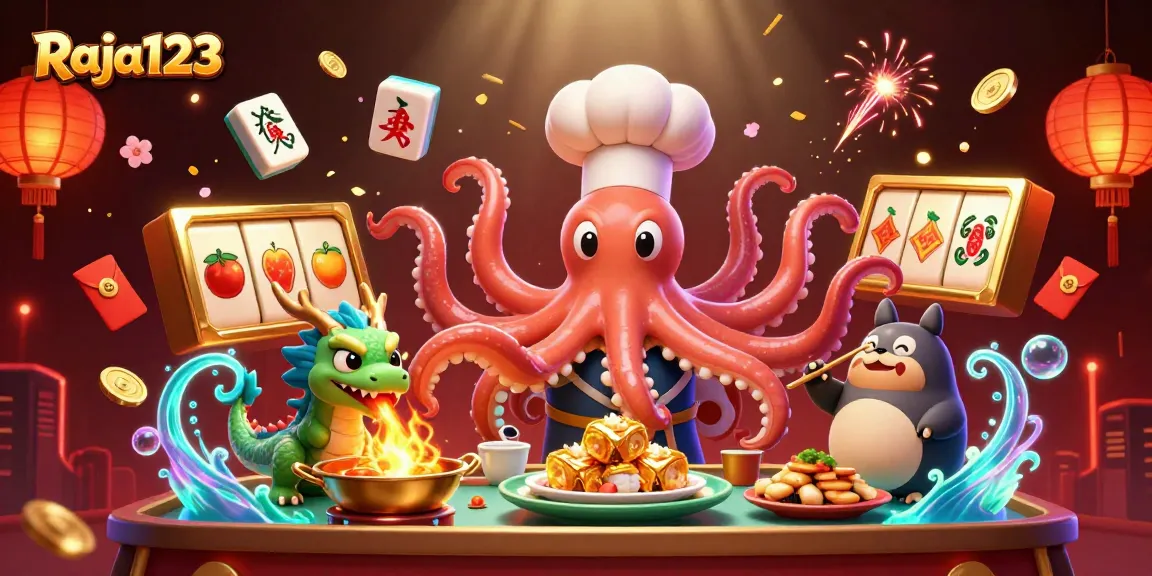 Engage with Raja123's exciting casino adventure through vibrant characters and dynamic elements.