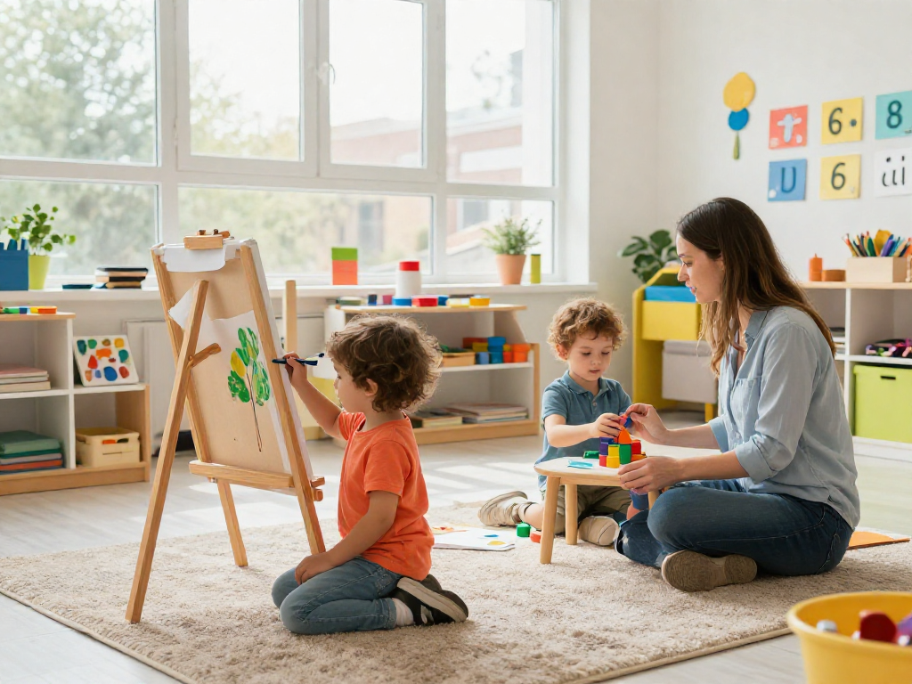 Engaged children learning in a colorful Singapore preschool classroom, emphasizing シンガポール 幼稚園 日本人.