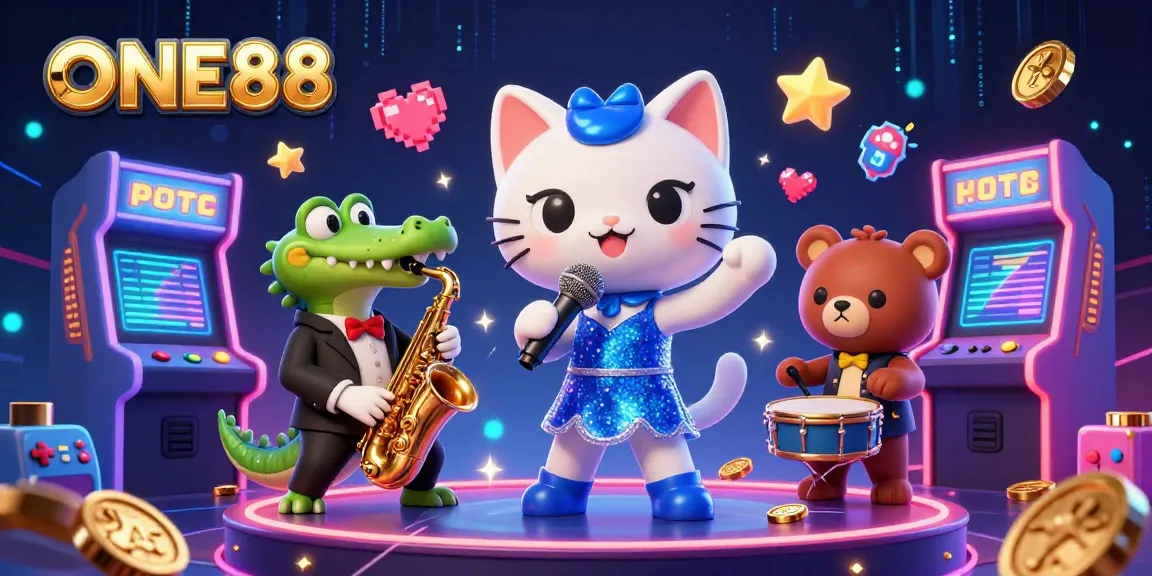 Engage with ONE88 through a vibrant casino atmosphere featuring fun-loving characters and games.