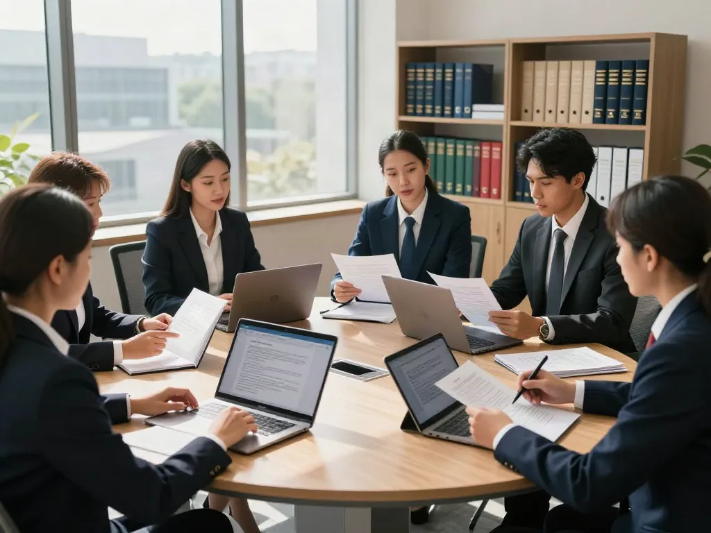 Legal team strategizing in a professional setting, showcasing Lead Roedl expertise in international law.