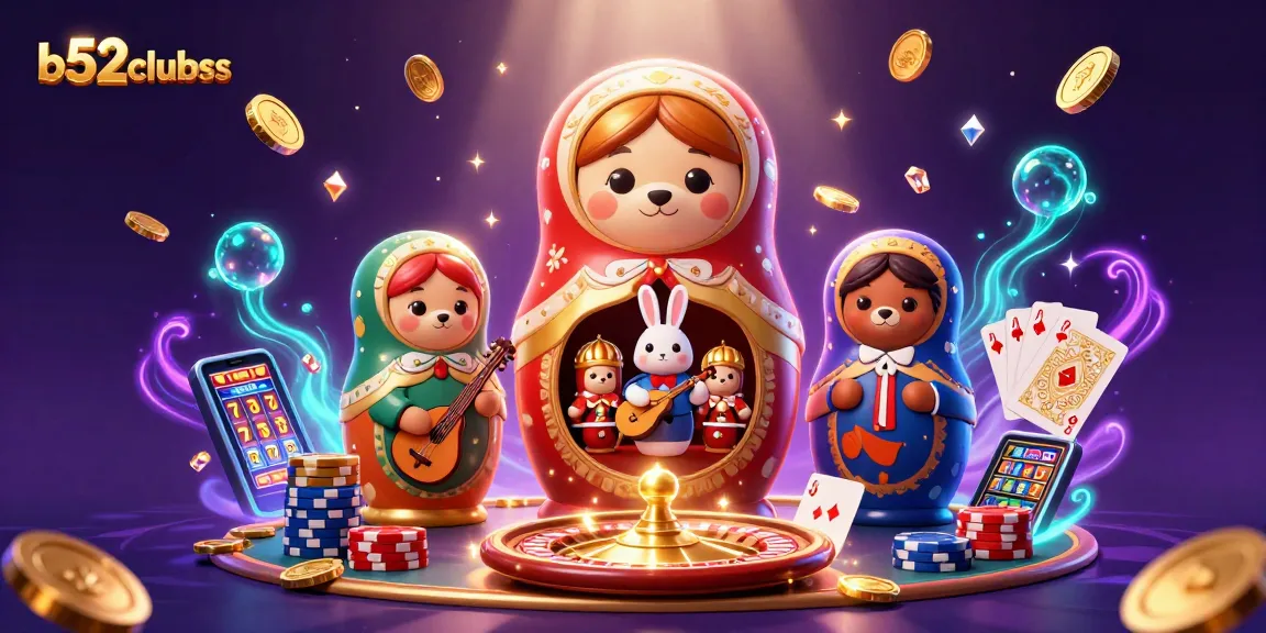 Win exciting games at b52clubss, featuring vibrant casino elements and captivating characters.