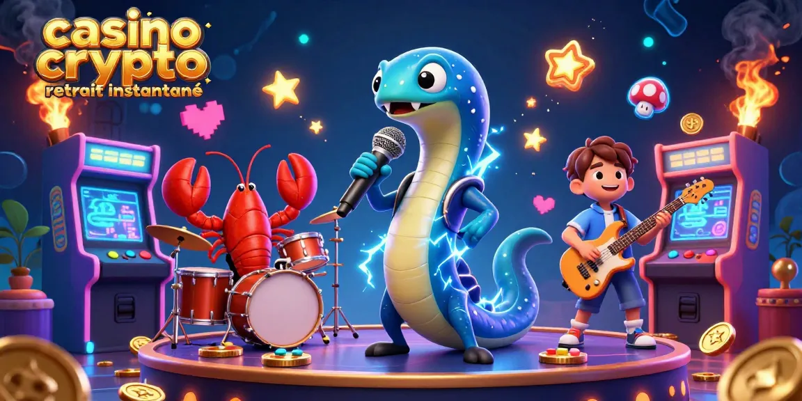 Événement palpitant de casino crypto retrait instantané avec un DJ anguille électrique et une scène animée sous-marine.