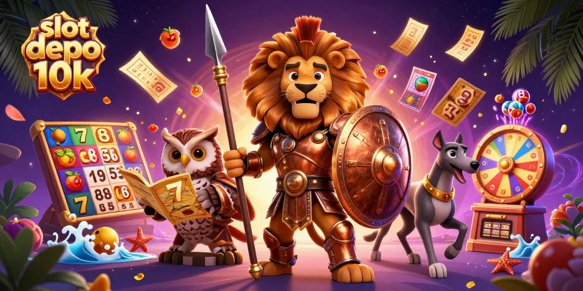Experience excitement with slot depo 10k, featuring captivating characters and vibrant game elements in a dynamic casino illustration.