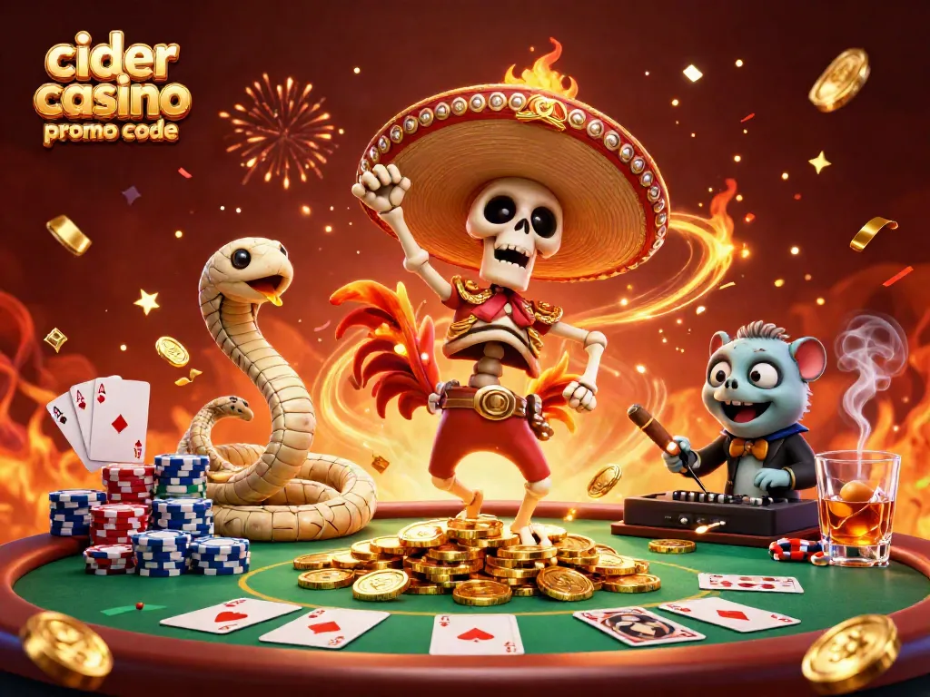 Engage with the thrill of Cider Casino promo code on vibrant casino-themed illustration.