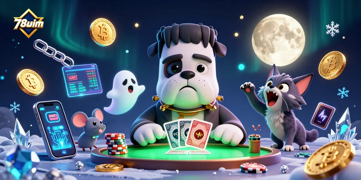 Experience thrilling gaming at 78wim with cartoon monsters and crypto coins in a vibrant casino scene.