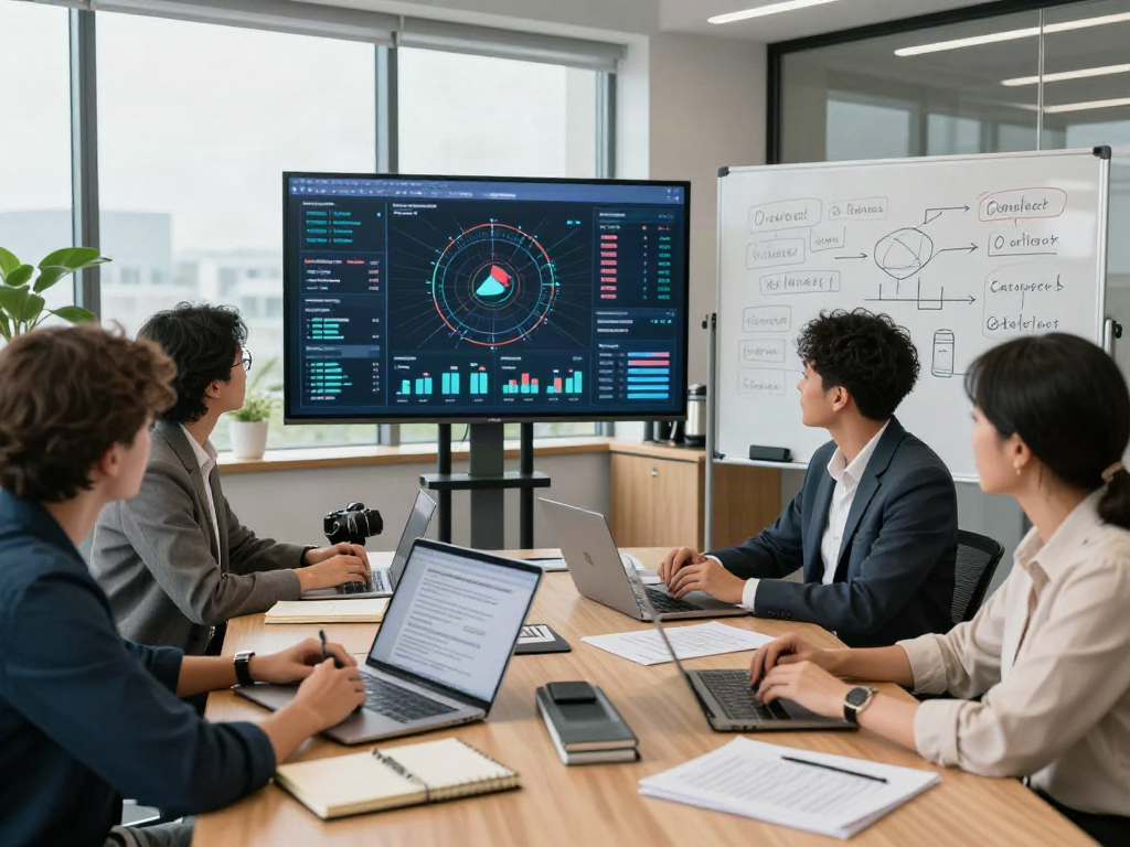 Team discussing an innovative document fraud detection solution in a modern office conference room.