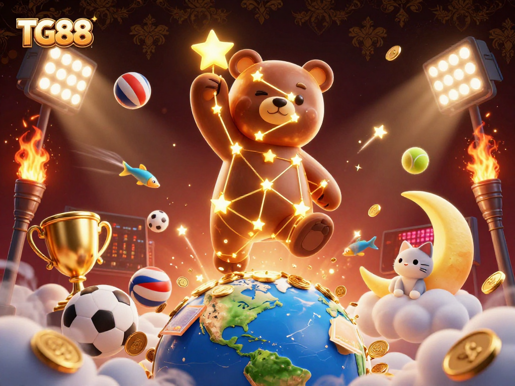 Experience the fun of winning at TG88 with vibrant 3D casino elements and exciting characters.