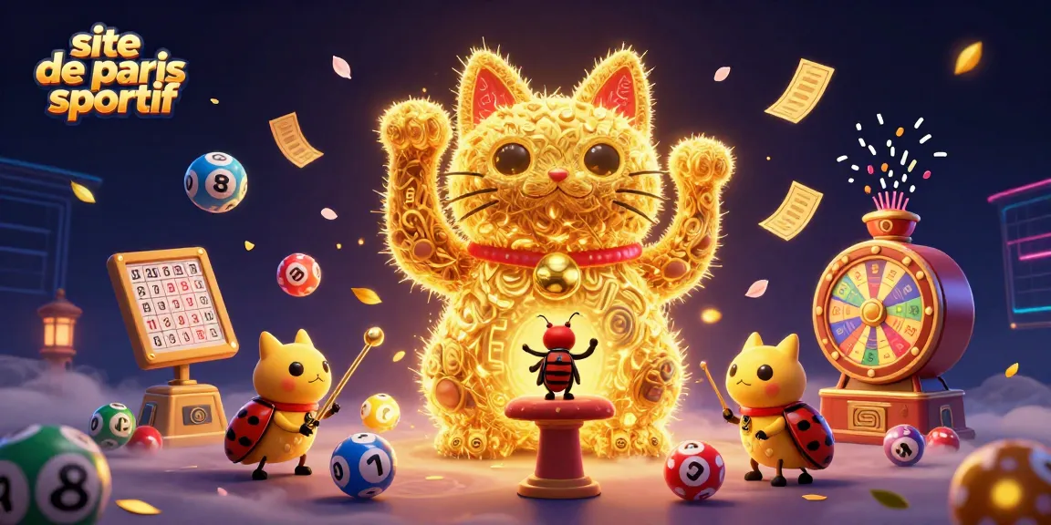 Plongez dans l'univers du site de paris sportif avec cette illustration colorée mettant en scène un chat porte-bonheur dynamique.